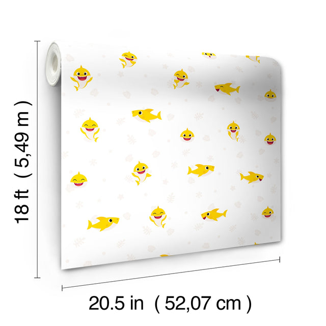 Baby Shark Cream Peel & Stick Vinyl Wallpaper with Kids Animal Pattern - York RMK12763PLW