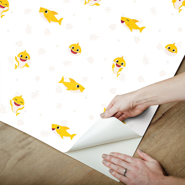 Baby Shark Cream Peel & Stick Vinyl Wallpaper with Kids Animal Pattern - York RMK12763PLW