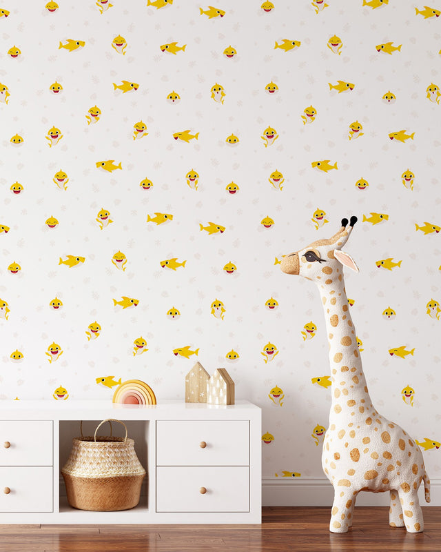 Baby Shark Cream Peel & Stick Vinyl Wallpaper with Kids Animal Pattern - York RMK12763PLW