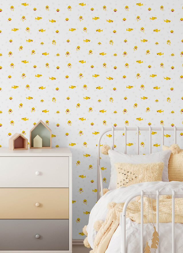 Baby Shark Cream Peel & Stick Vinyl Wallpaper with Kids Animal Pattern - York RMK12763PLW