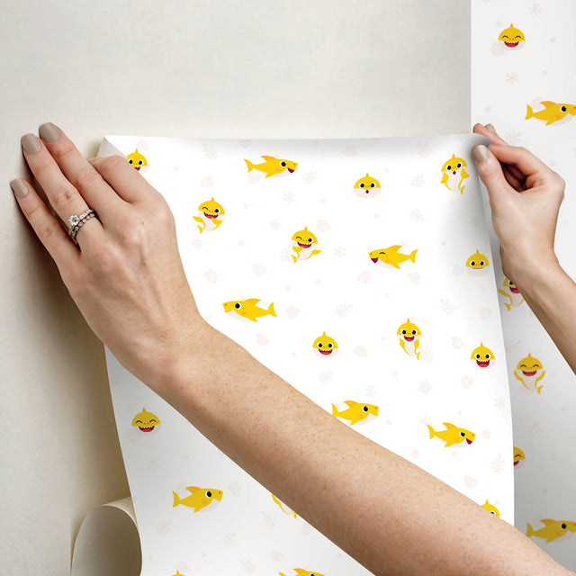 Baby Shark Cream Peel & Stick Vinyl Wallpaper with Kids Animal Pattern - York RMK12763PLW