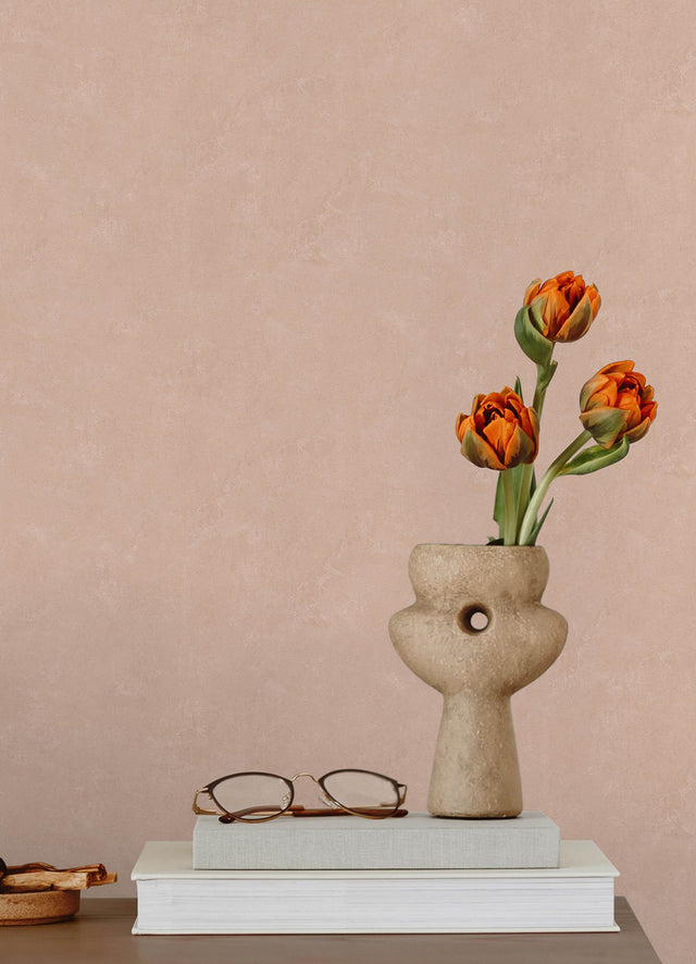 Daphne Potter's Clay Peach Limewash Peel & Stick Wallpaper with Modern Stone Graphic Pattern - York RMK12766PLW