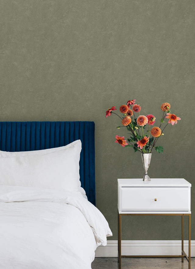 Daphne Olive Green Limewash Peel & Stick Wallpaper with Modern Stone Graphic - York RMK12767PLW
