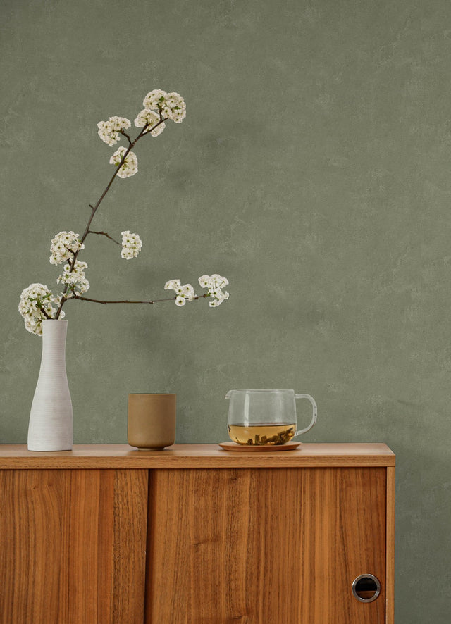 Daphne Olive Green Limewash Peel & Stick Wallpaper with Modern Stone Graphic - York RMK12767PLW