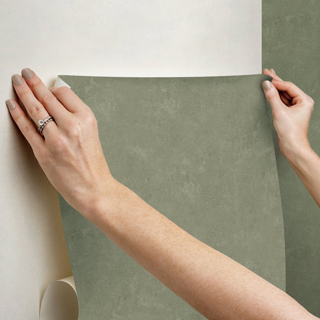 Daphne Olive Green Limewash Peel & Stick Wallpaper with Modern Stone Graphic - York RMK12767PLW