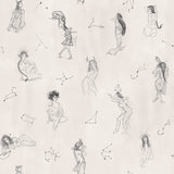 Luna Zodiac Cream & Graphite Toile Peel & Stick Wallpaper with Vintage Novelty Graphics - York RMK12768PLW