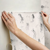 Luna Zodiac Cream & Graphite Toile Peel & Stick Wallpaper with Vintage Novelty Graphics - York RMK12768PLW