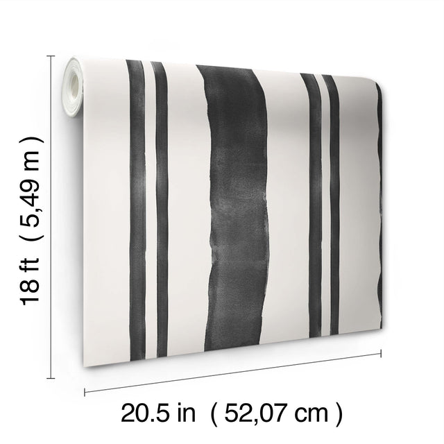 Winston Watercolor Soft Black Stripe Peel & Stick Wallpaper