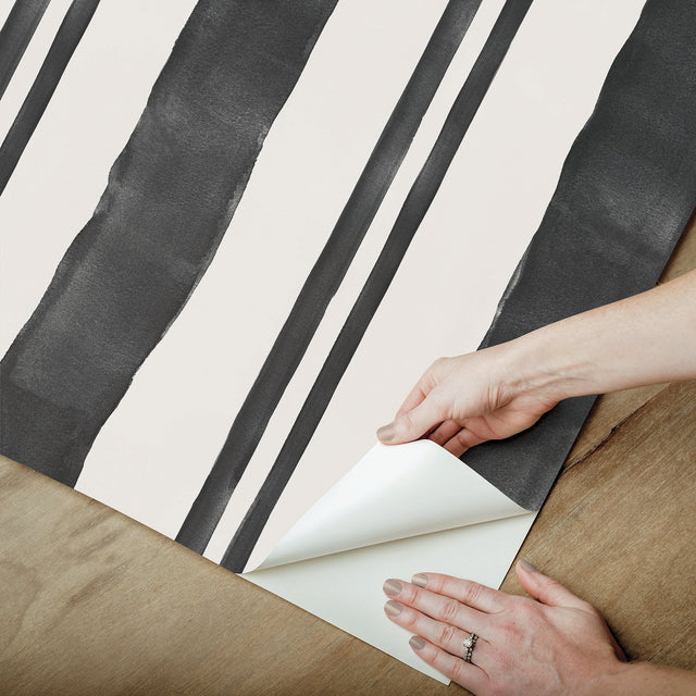 Winston Watercolor Soft Black Stripe Peel & Stick Wallpaper