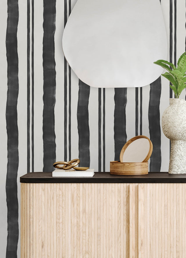 Winston Watercolor Soft Black Stripe Peel & Stick Wallpaper