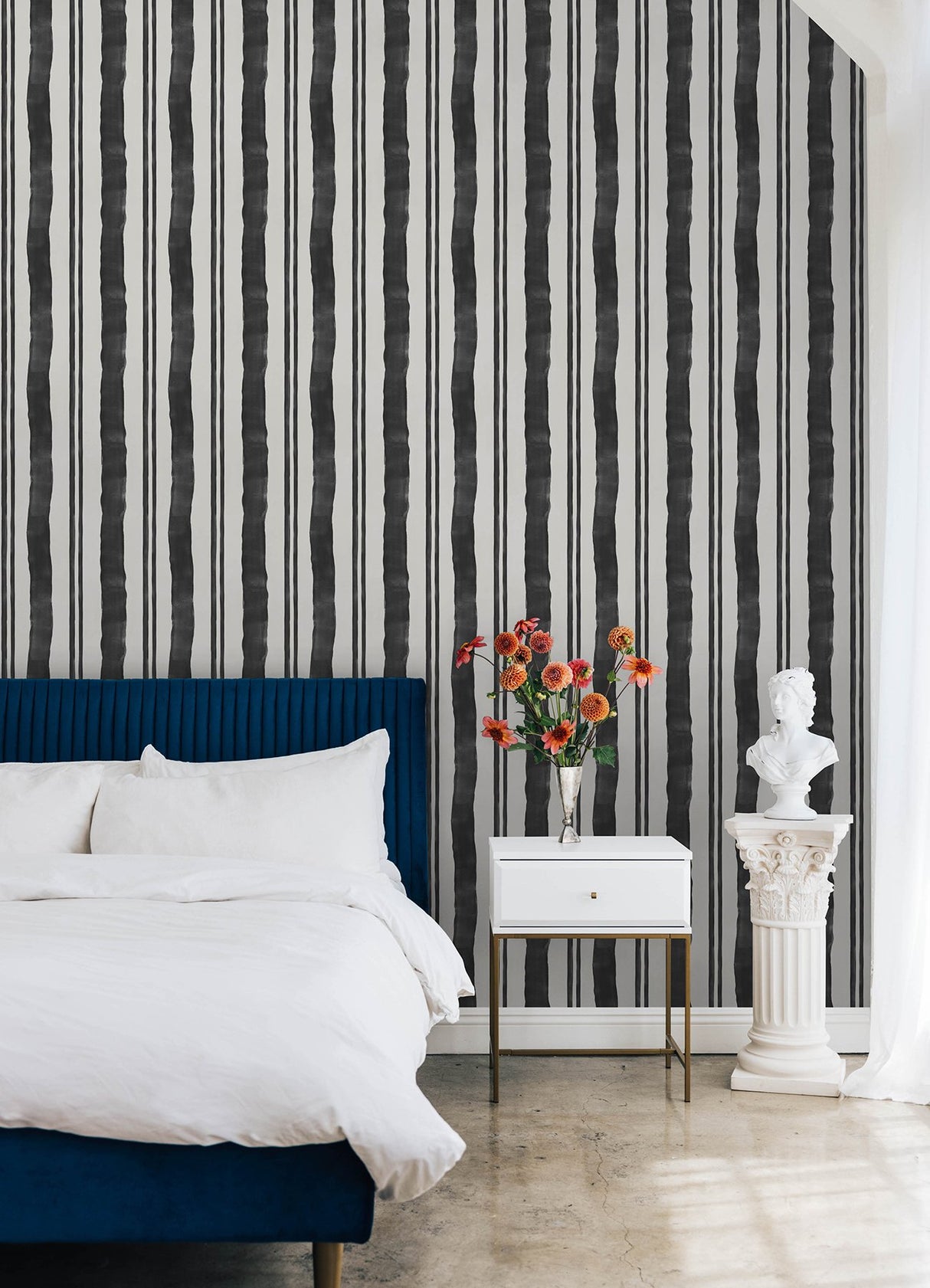 Winston Watercolor Soft Black Stripe Peel & Stick Wallpaper
