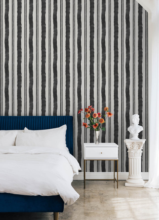 Winston Watercolor Soft Black Stripe Peel & Stick Wallpaper