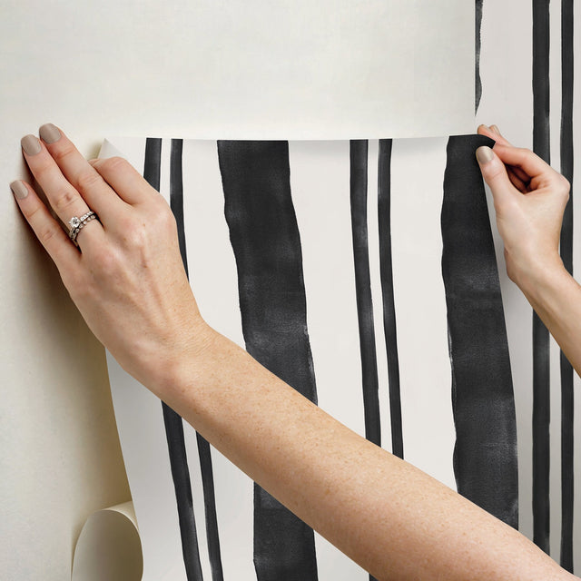Winston Watercolor Soft Black Stripe Peel & Stick Wallpaper