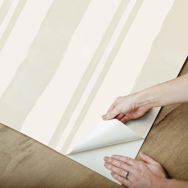 Winston Watercolor Cream Stripe Peel & Stick Wallpaper