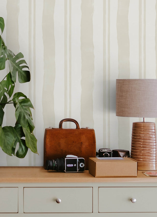 Winston Watercolor Cream Stripe Peel & Stick Wallpaper