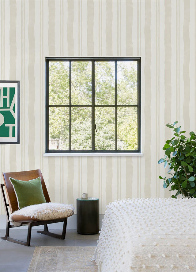 Winston Watercolor Cream Stripe Peel & Stick Wallpaper