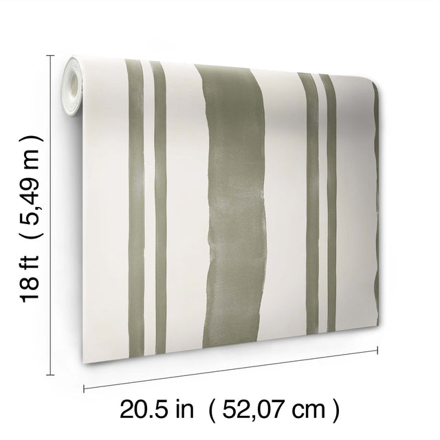 Winston Watercolor Moss Green Stripe Peel & Stick Wallpaper