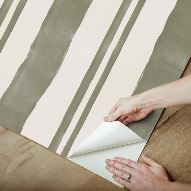 Winston Watercolor Moss Green Stripe Peel & Stick Wallpaper