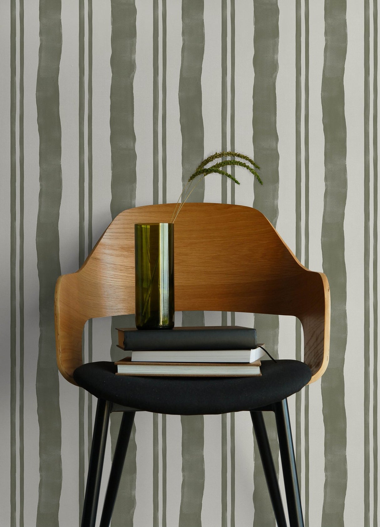 Winston Watercolor Moss Green Stripe Peel & Stick Wallpaper