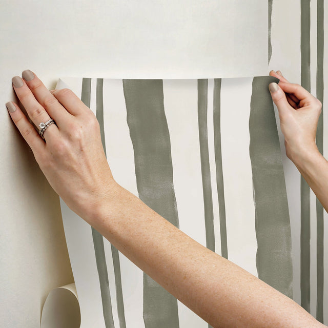 Winston Watercolor Moss Green Stripe Peel & Stick Wallpaper