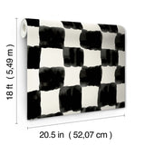 Tess Watercolor Soft Black Checker Peel & Stick Wallpaper with Modern Geometric Pattern - York RMK12772PLW