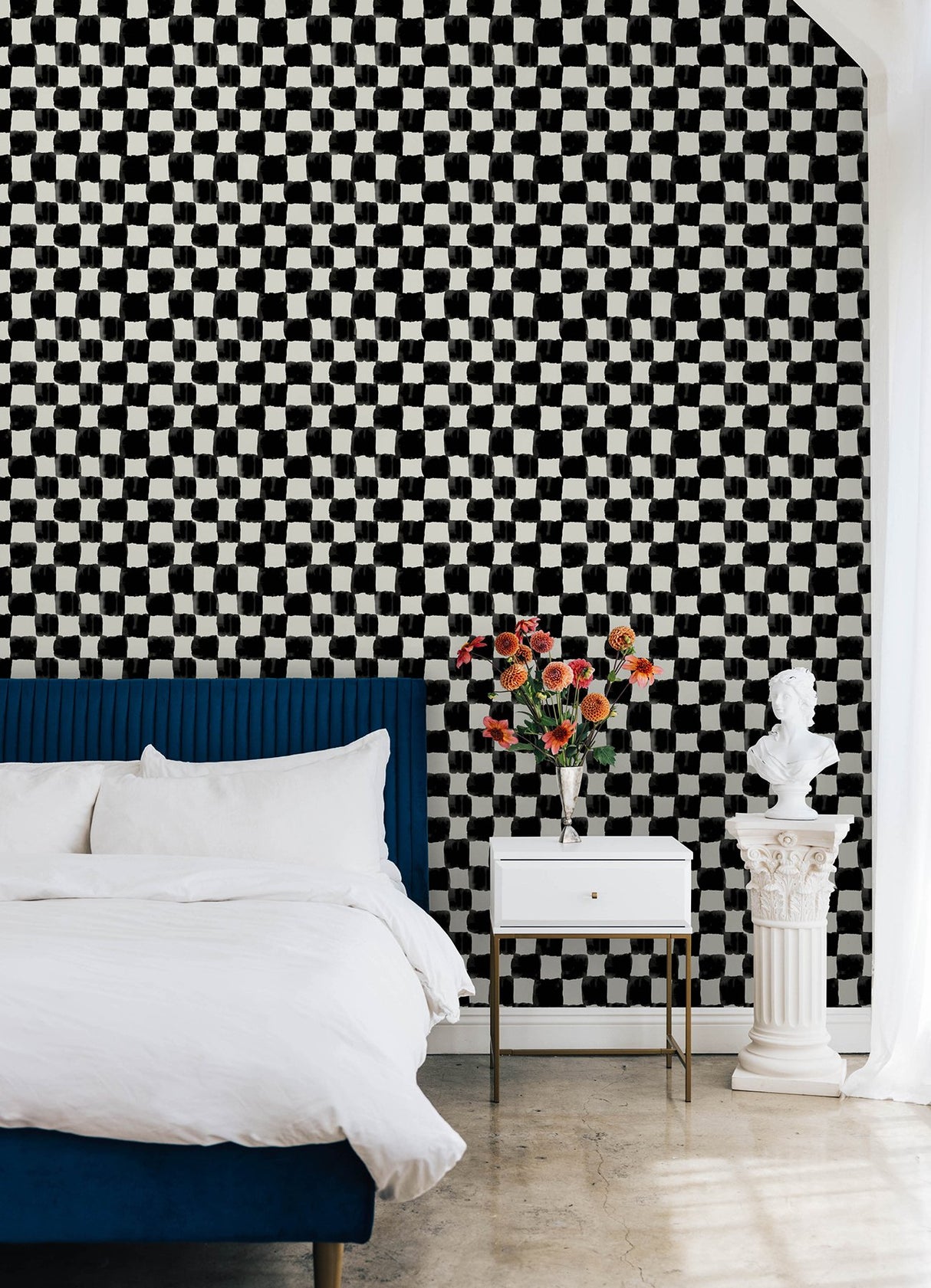 Tess Watercolor Soft Black Checker Peel & Stick Wallpaper with Modern Geometric Pattern - York RMK12772PLW
