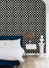 Tess Watercolor Soft Black Checker Peel & Stick Wallpaper with Modern Geometric Pattern - York RMK12772PLW