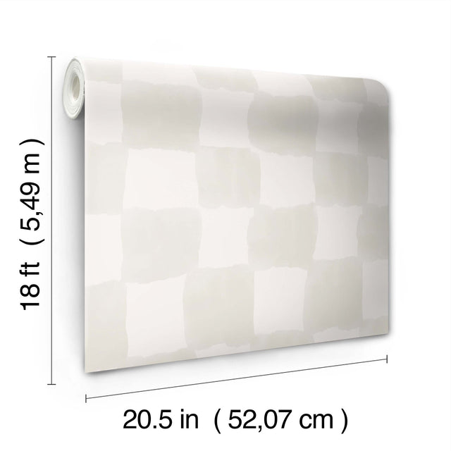 Tess Watercolor Cream Checker Peel & Stick Wallpaper with Modern Geometric Checker Pattern - York RMK12773PLW