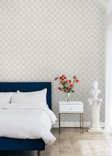 Tess Watercolor Cream Checker Peel & Stick Wallpaper with Modern Geometric Checker Pattern - York RMK12773PLW
