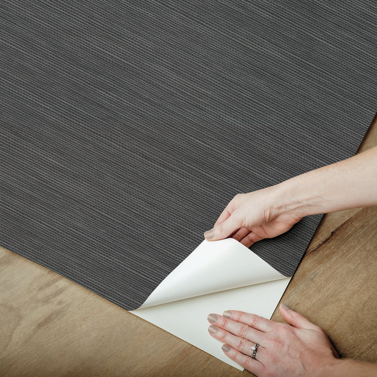 Stella Soft Black Faux Grasscloth Peel & Stick Wallpaper - York RMK12777PL