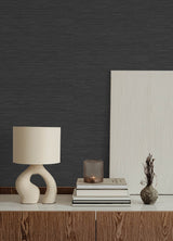 Stella Soft Black Faux Grasscloth Peel & Stick Wallpaper - York RMK12777PL