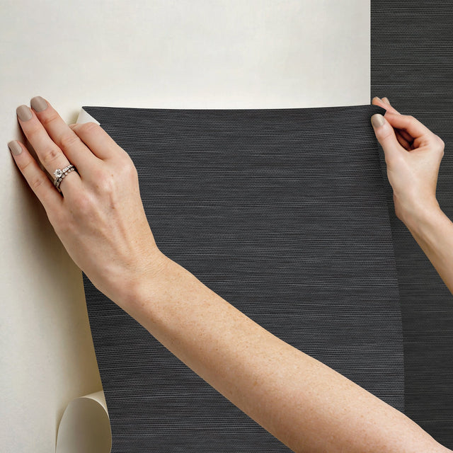 Stella Soft Black Faux Grasscloth Peel & Stick Wallpaper - York RMK12777PL