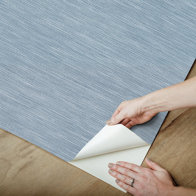 Stella Dusty Blue Faux Grasscloth Textured Peel & Stick Wallpaper - York RMK12778PL