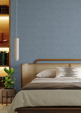 Stella Dusty Blue Faux Grasscloth Textured Peel & Stick Wallpaper - York RMK12778PL