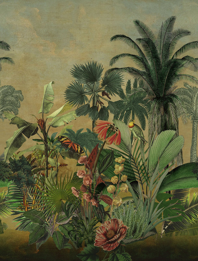 Hilo Tropical Island Green Peel & Stick Wall Mural with Tropical Trees and Animals Tapestry - York RMK12779MW