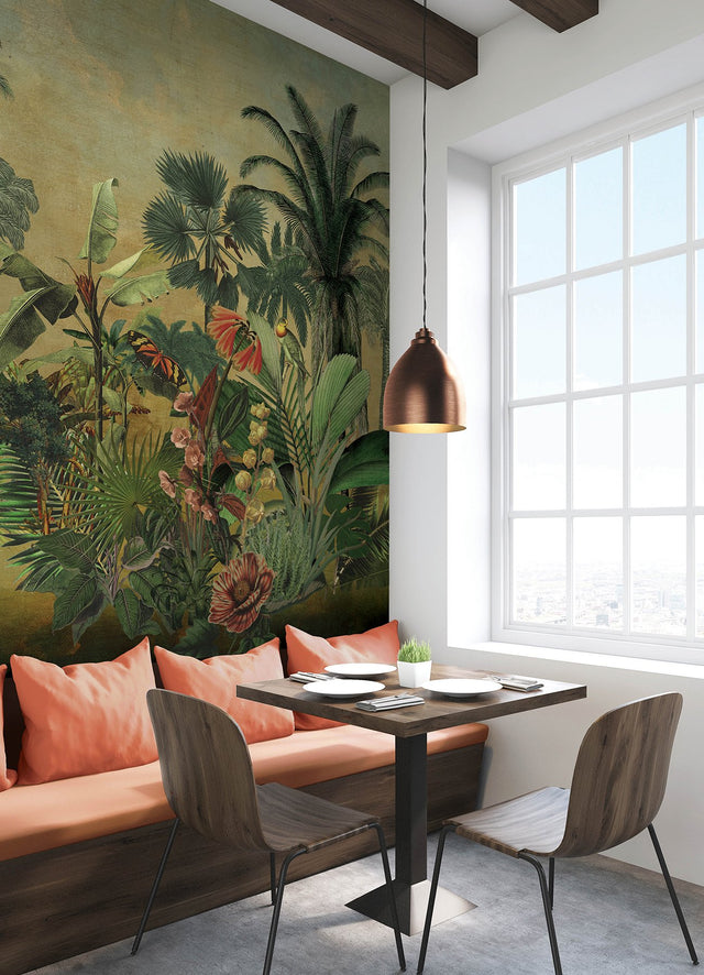 Hilo Tropical Island Green Peel & Stick Wall Mural with Tropical Trees and Animals Tapestry - York RMK12779MW