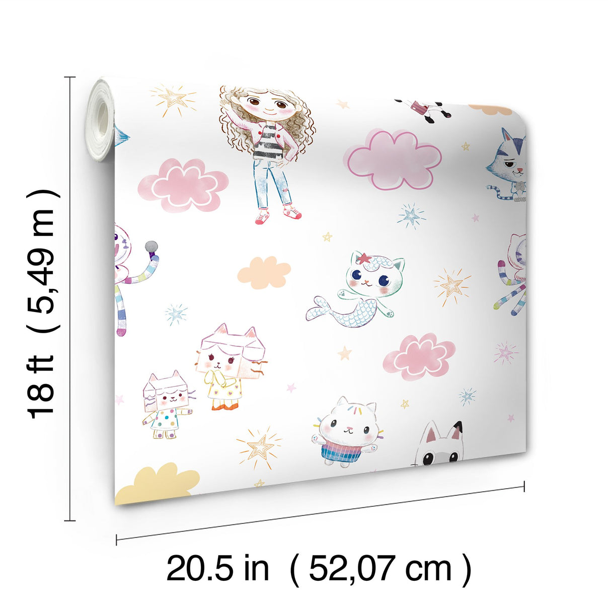 Gabby's Dollhouse Sketch Characters Pink Peel & Stick Wallpaper with Kids Graphics Novelty Pattern - York RMK12780PLW