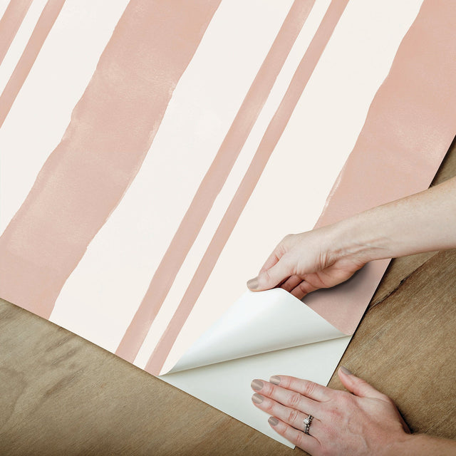 Winston Watercolor Potter's Clay Peach Stripe Peel & Stick Wallpaper