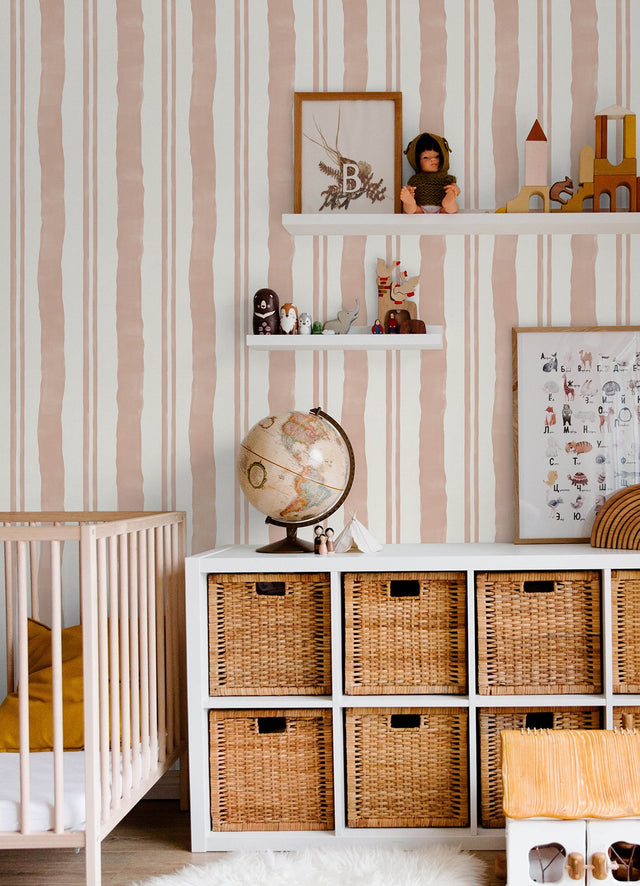 Winston Watercolor Potter's Clay Peach Stripe Peel & Stick Wallpaper
