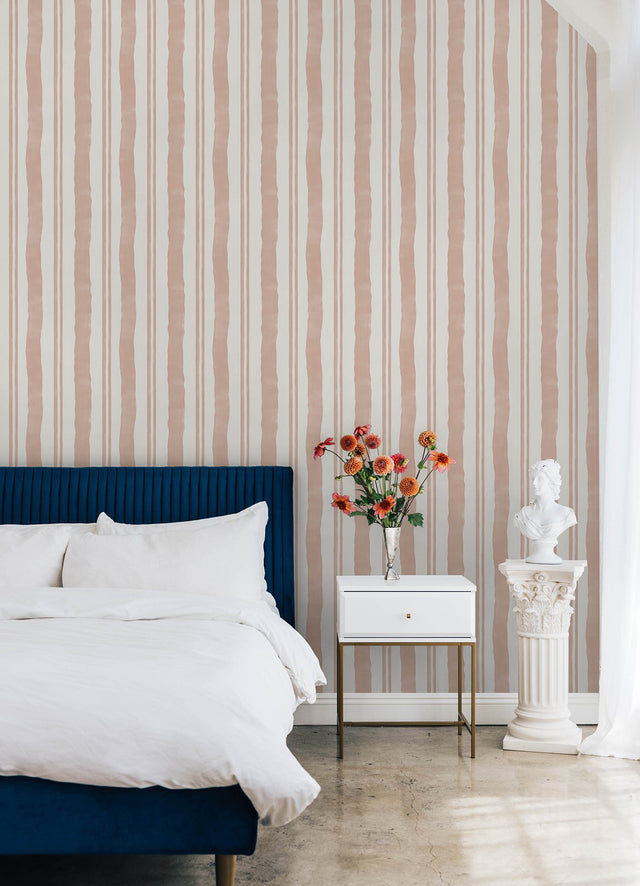 Winston Watercolor Potter's Clay Peach Stripe Peel & Stick Wallpaper