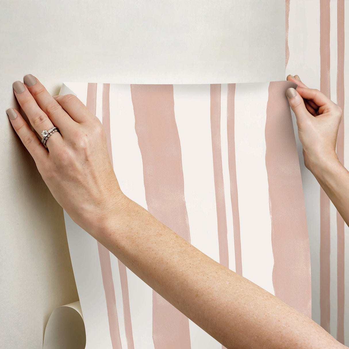 Winston Watercolor Potter's Clay Peach Stripe Peel & Stick Wallpaper