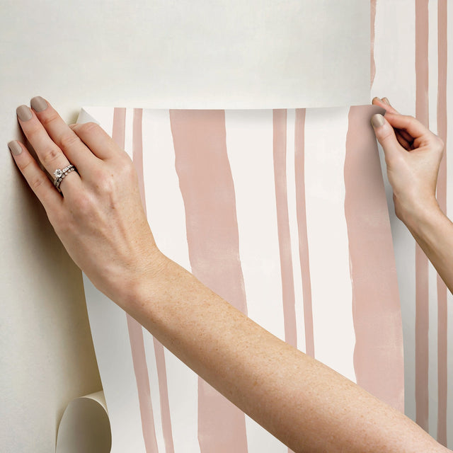 Winston Watercolor Potter's Clay Peach Stripe Peel & Stick Wallpaper