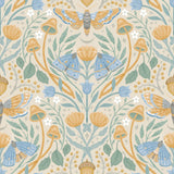 Enchanted Forest Damask Orange Peel & Stick Wallpaper with Botanical Moths and Mushrooms - York RMK12784PLW