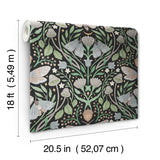 Enchanted Forest Damask Black Peel & Stick Wallpaper with Woodland Moths and Mushrooms - York RMK12785PLW