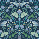 Enchanted Forest Damask Blue Peel & Stick Wallpaper with Botanical Butterflies Motif - York RMK12786PLW