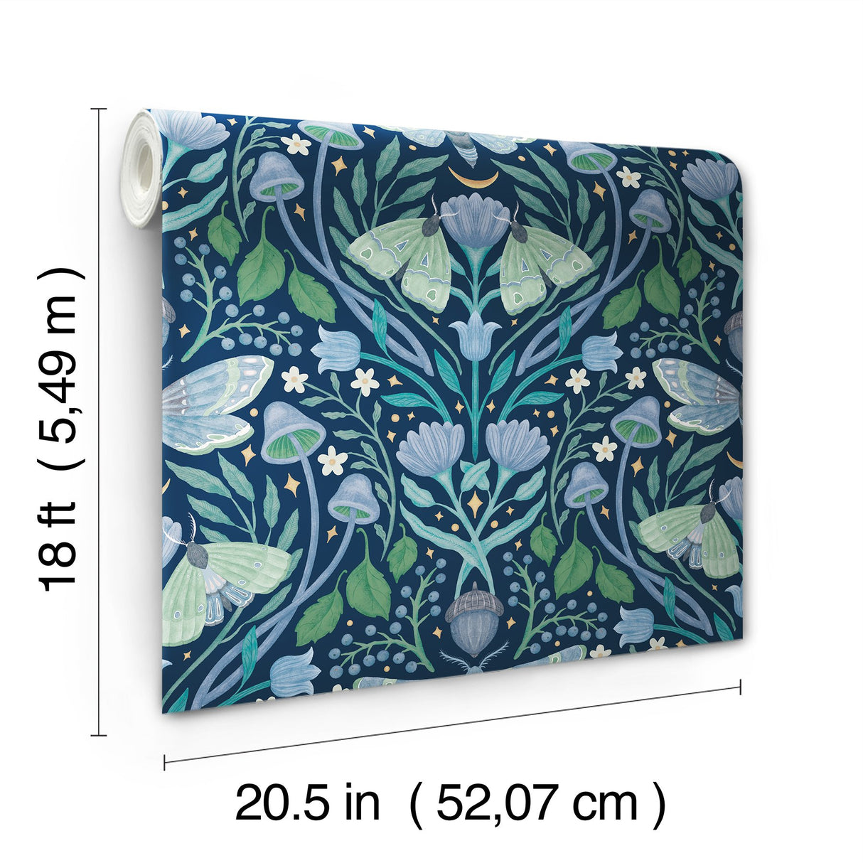 Enchanted Forest Damask Blue Peel & Stick Wallpaper with Botanical Butterflies Motif - York RMK12786PLW