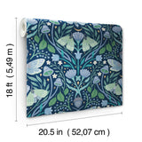 Enchanted Forest Damask Blue Peel & Stick Wallpaper with Botanical Butterflies Motif - York RMK12786PLW