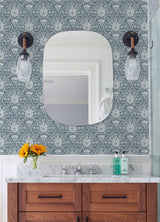 Disney Mickey Mouse Blue Block Print Peel & Stick Wallpaper with Modern Ogee Graphic Pattern - York RMK12787PLW