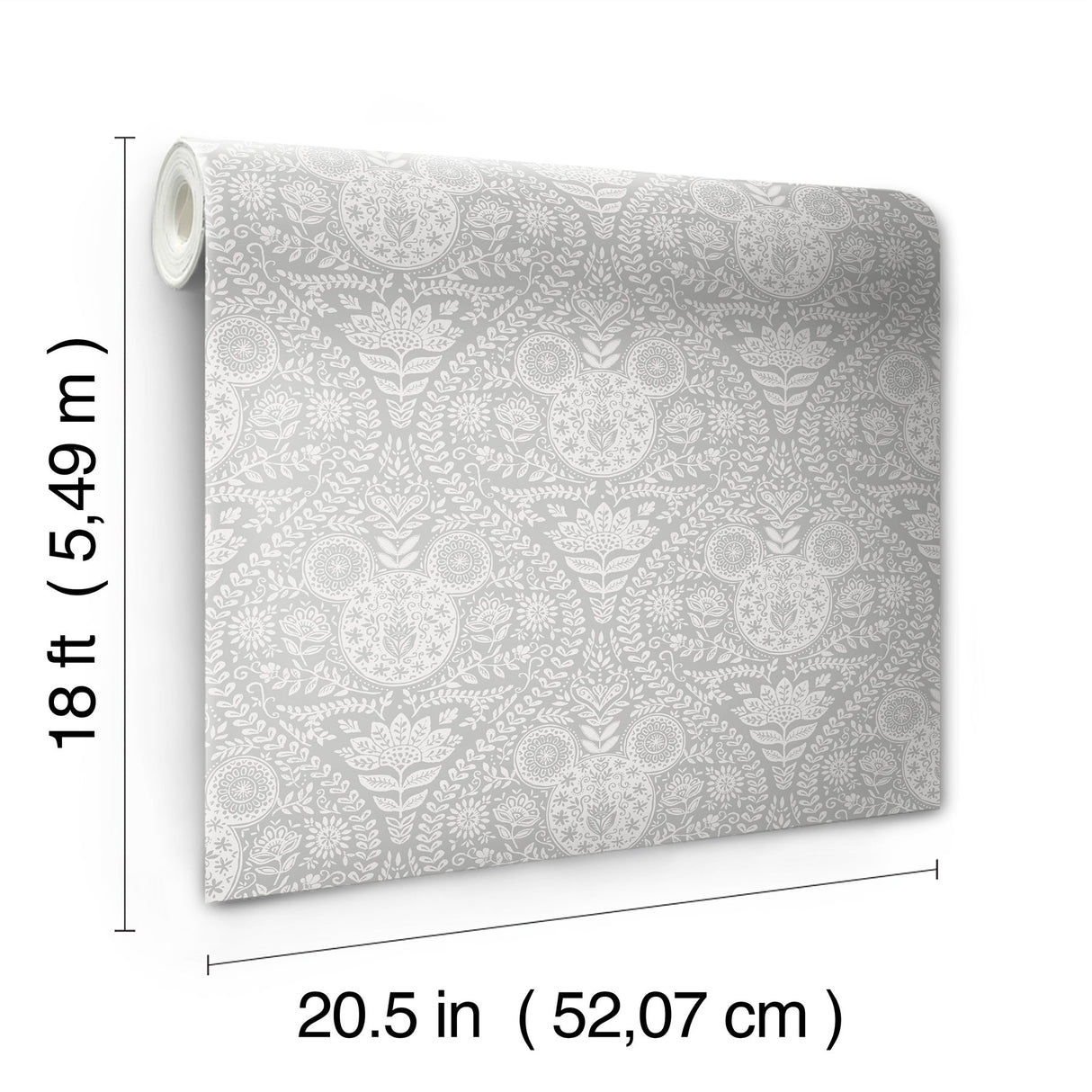 Disney Mickey Mouse Grey Block Print Peel & Stick Wallpaper with Scandinavian Ogee Motif - York RMK12788PLW