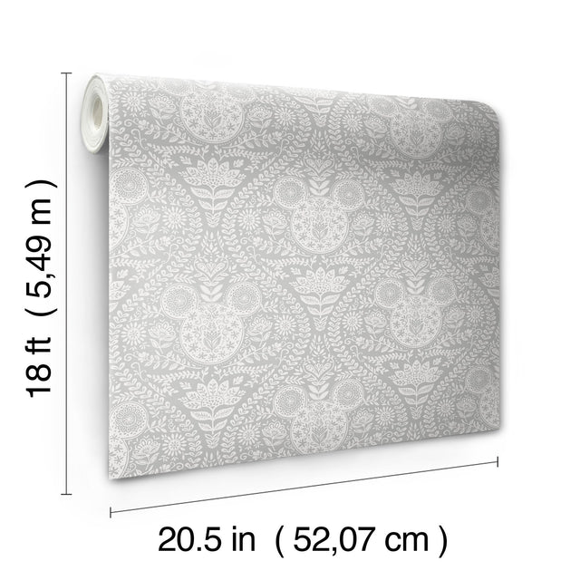 Disney Mickey Mouse Grey Block Print Peel & Stick Wallpaper with Scandinavian Ogee Motif - York RMK12788PLW